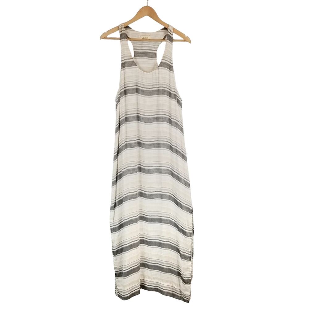 Bella Dahl Striped Sleeveless Racerback Maxi Dress Cream Tan Gray Size Small